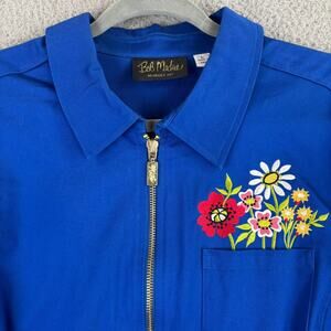 BOB MACKIE Jacket Large Artsy Embroidered Floral Full Zip Pocket Lightweight